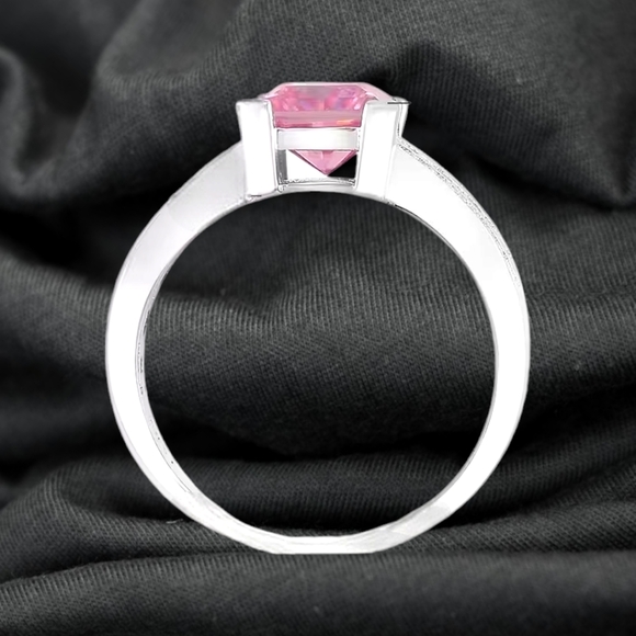 NWT PINK & WHITE MOISSANITE DIAMOND RING IN PLATINUM OVER STERLING SILVER SZ 10 - Picture 6 of 11